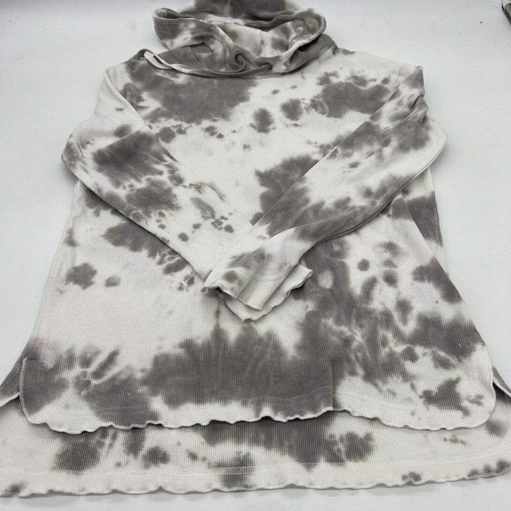 Jane and Delancey Tie Dye Hoodie Sweatshirt Top Size M Lightweight Gray White